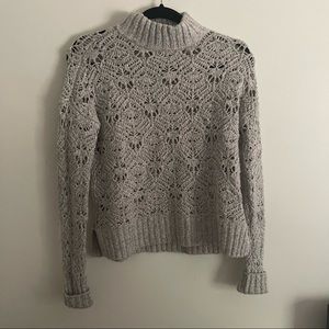 American Eagle Grey Crochet Turtleneck Sweater